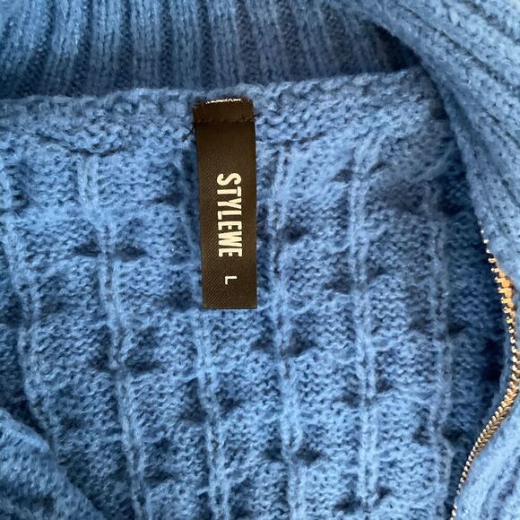 STYLEWE Blue‎ Full Zip Cable Knit Mock Neck Sweater Womens Size Large - Picture 2 of 5